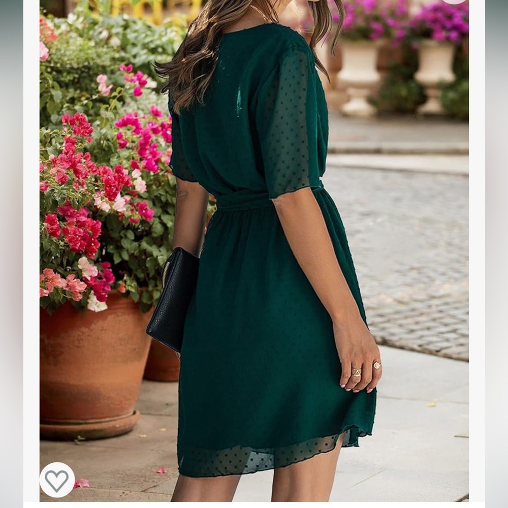 BTFBM Women Elegant Faux Wrap V-Neck
High Waist Green Dress With Swiss Dot 2XL - Picture 12 of 14